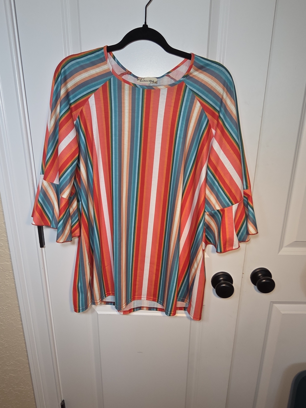 Multicolor Striped Ruffle-Sleeve Blouse - Women